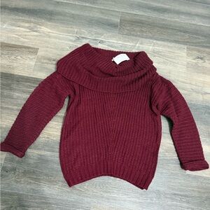 JODIFL Off-the-Shoulder Burgundy Sweater